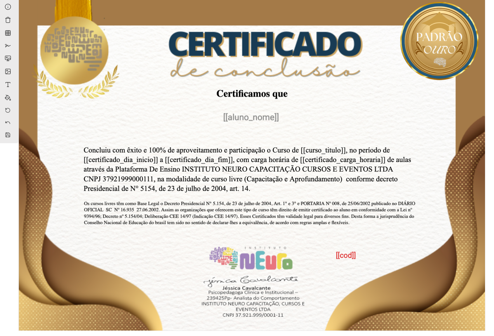 Modelo atualizado do certificado