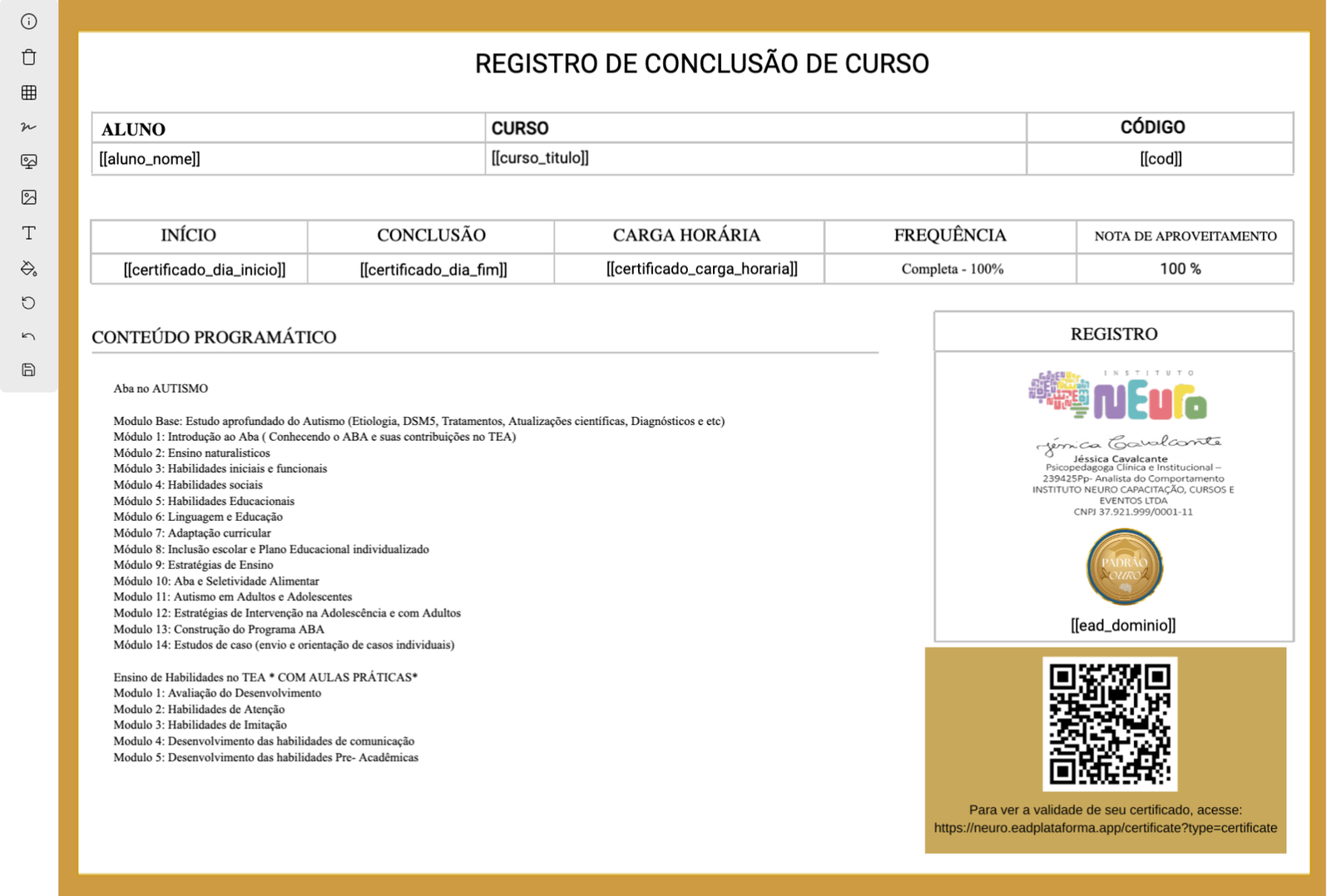 Registro de conclusão do curso